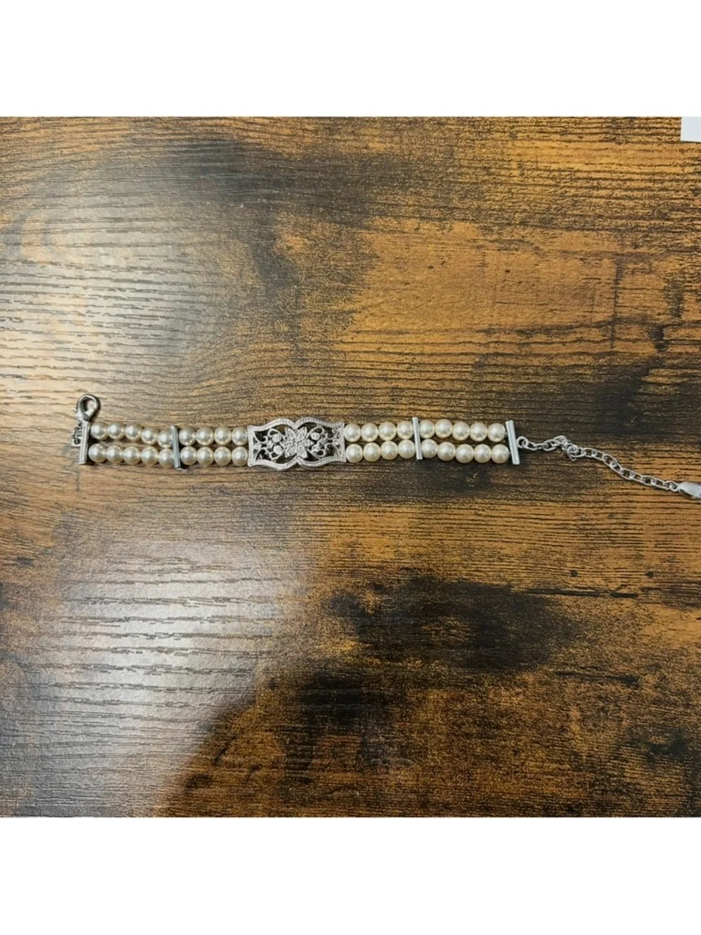 Vintage Pearl Bracelet Silver Clasp Double Strand Art Deco Statement Trend